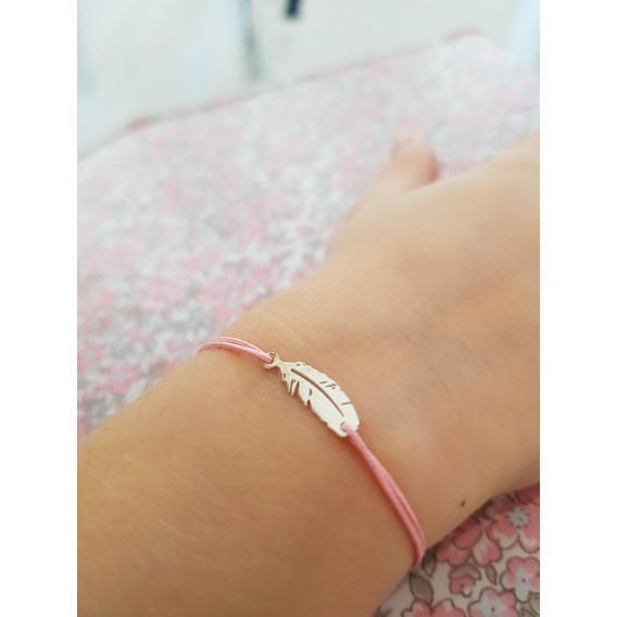 Bracelet cordon mini plume argent enfant