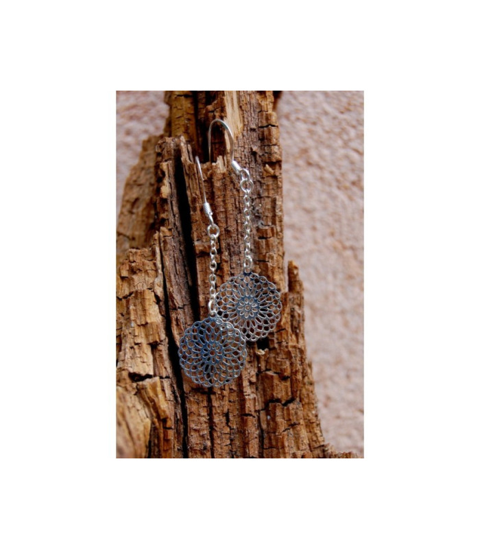 Boucles d'oreille petite rosace sur chaine