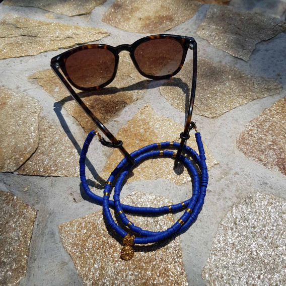 Chaine de lunette perle Heishi Bleue Cobalt