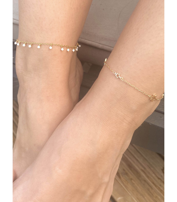 Chaine cheville perles blanches