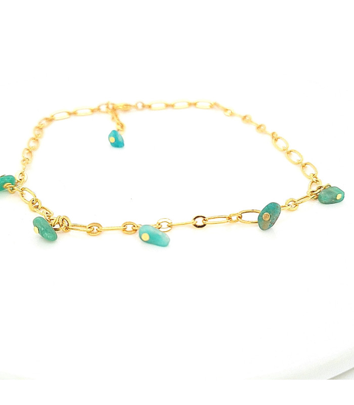 Chaine cheville perles Amazonite verte