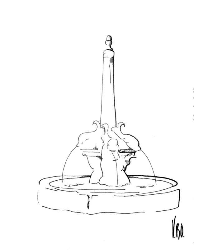 Carte dessin fontaine des 4 dauphins