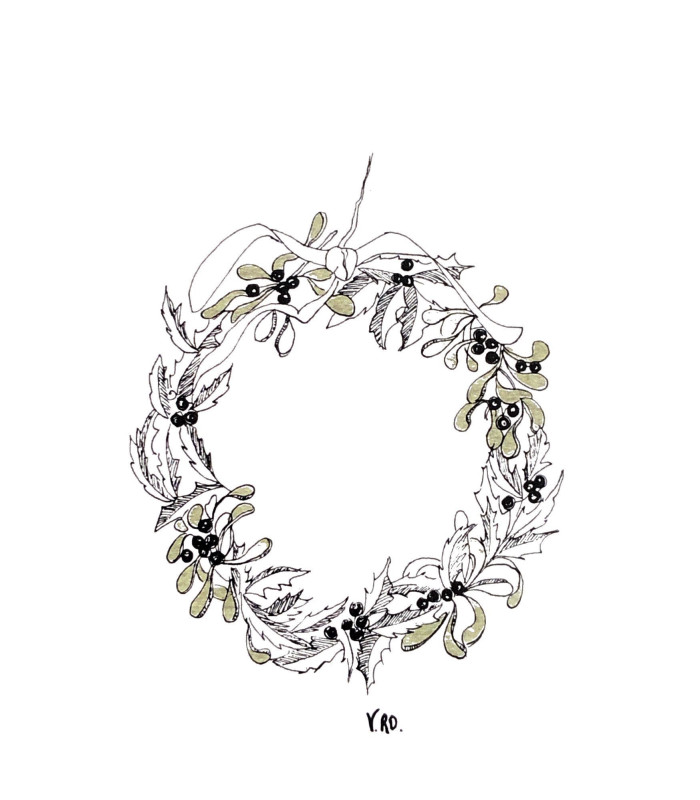 Carte dessin couronne de gui