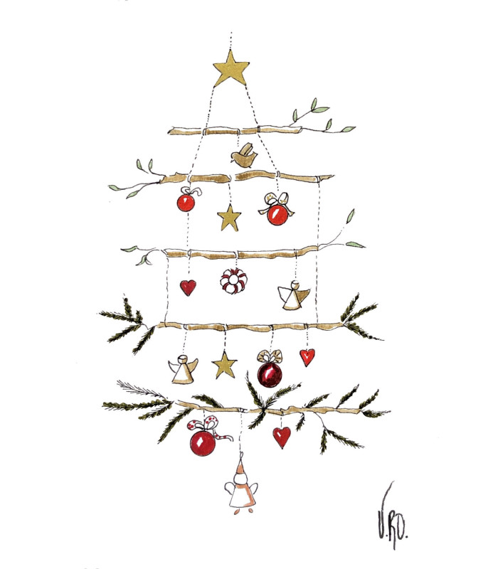 Carte dessin sapin bois