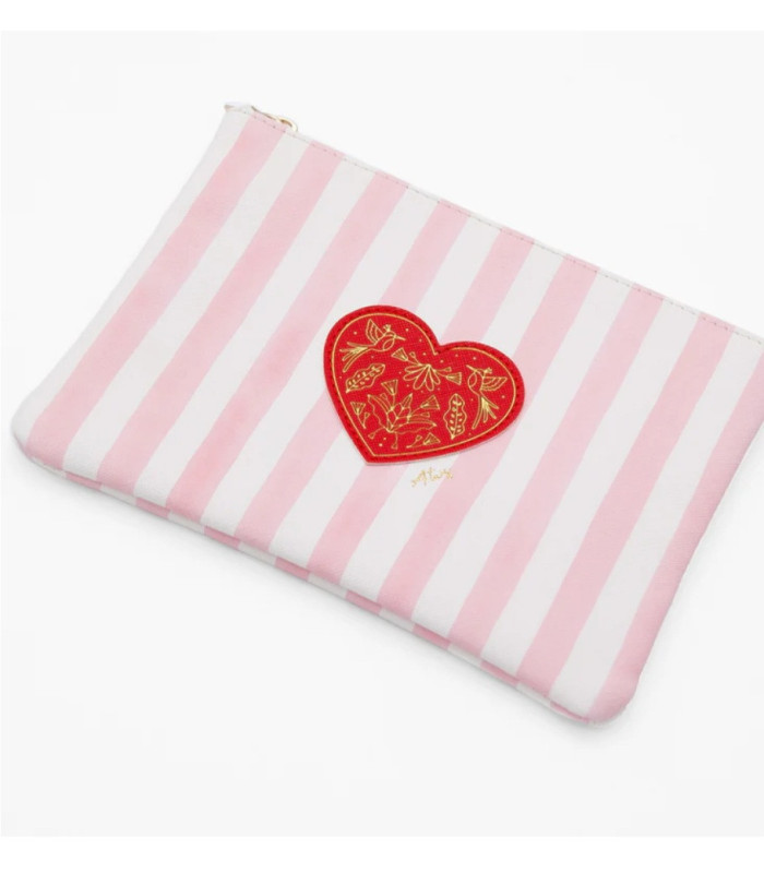 Pochette Rayures Roses Maxi Cœur Rouge