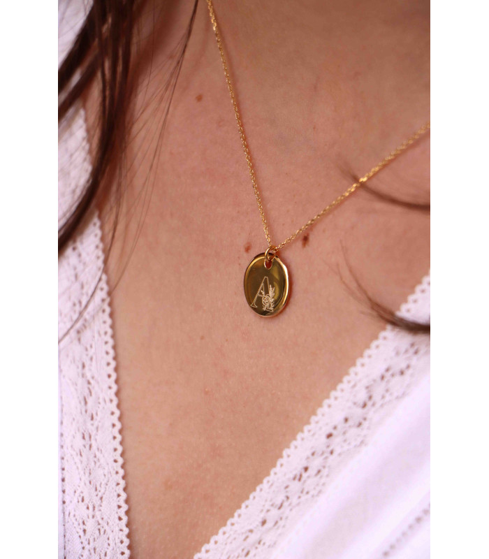 Collier Initiale Lettre Fleur Gravée
