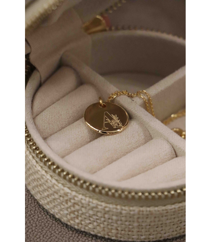 Collier Initiale Lettre Fleur Gravée