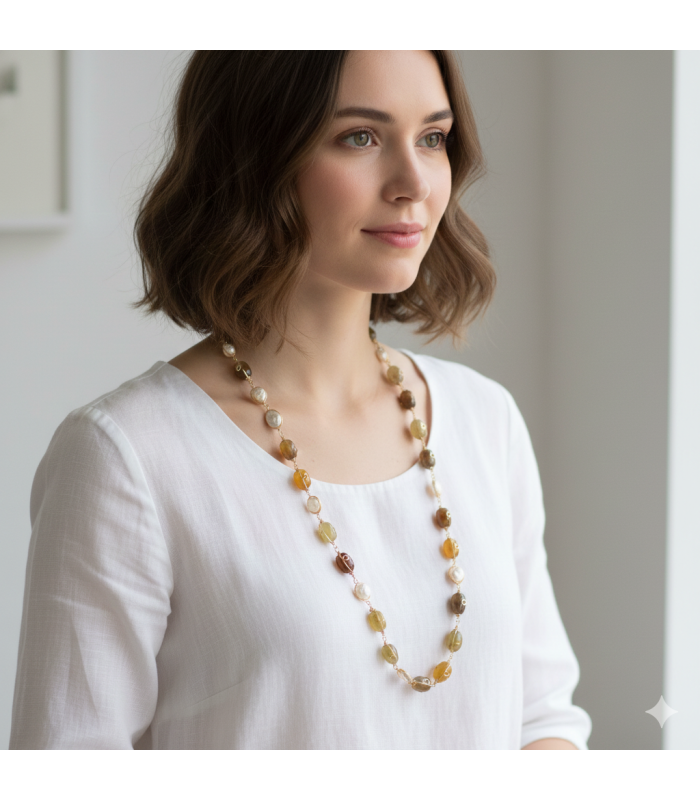 AIMEE Agate Peridot Long Necklace