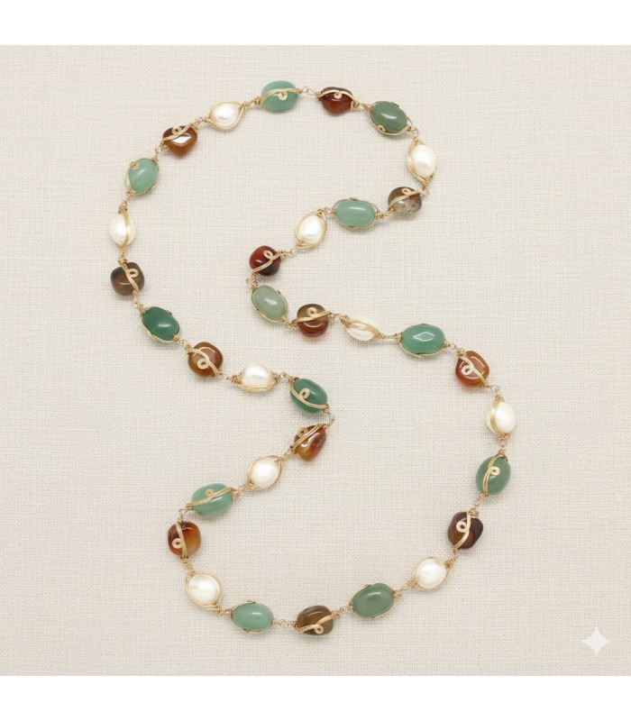 Sautoir AIMEE Agate Amazonite Cornaline