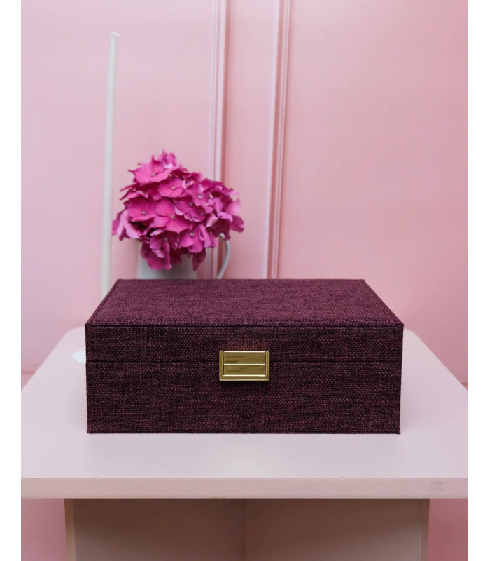 Grande boîte à bijoux Louise en Lin bordeaux