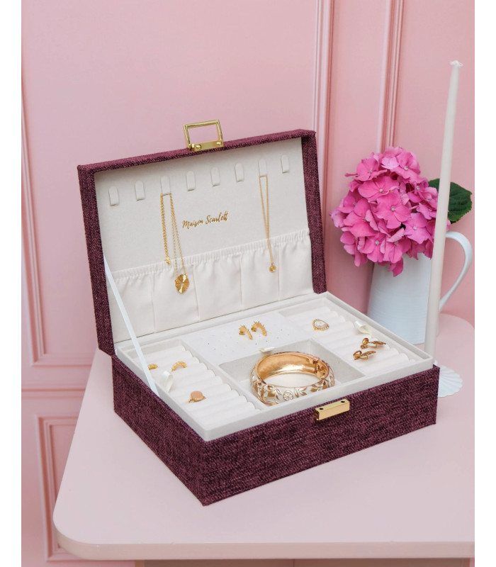 Grande boîte à bijoux Louise en Lin bordeaux