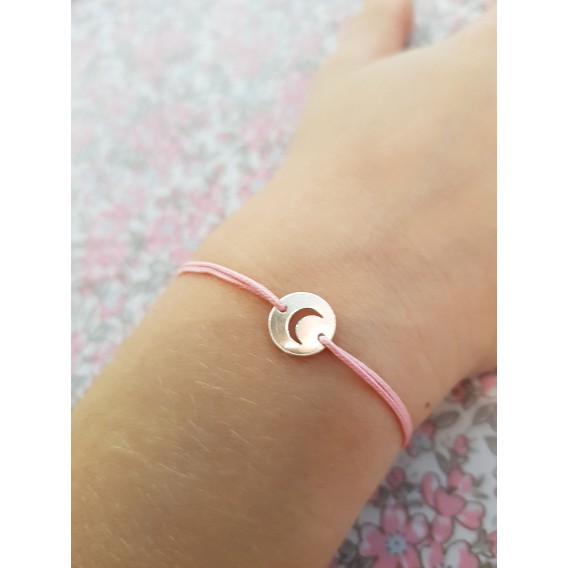 Bracelet cordon mini lune argent enfant