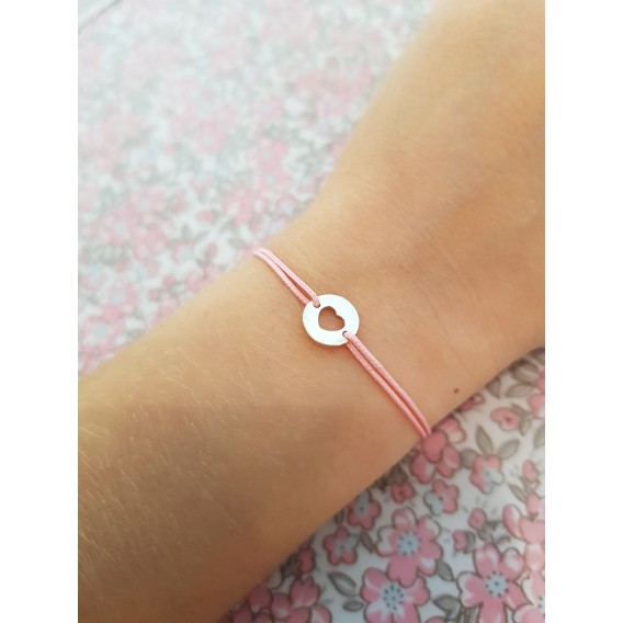 Bracelet cordon mini coeur argent enfant